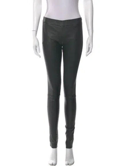 Pre-owned The Row Leather Skinny Leg Pants In Gray