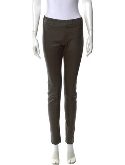 Pre-owned The Row Leather Skinny Leg Pants In Green