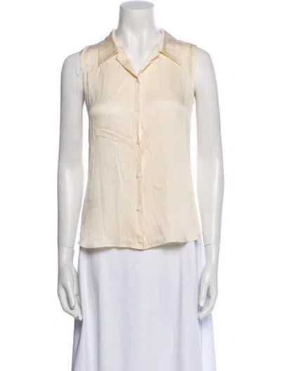 Pre-owned The Row Leather Sleeveless Button-up Top In Neutral