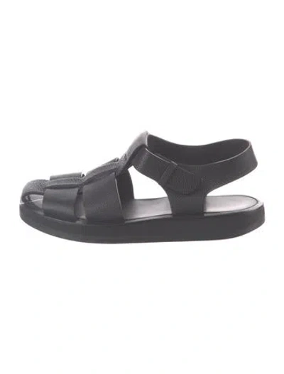 Pre-owned The Row Leather Slingback Flats In Black