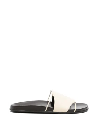 The Row Leather Slip-on Sandals In Neutral