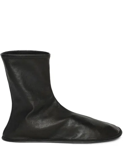 The Row Leather Mid Sock Boots In Black