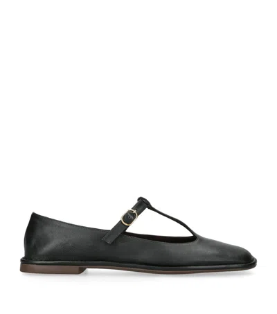 THE ROW SQUARE T-STRAP LEATHER FLATS