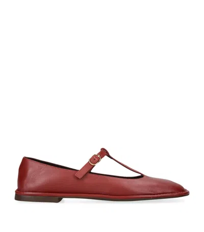 The Row Leather Square T-strap Flats In Brown
