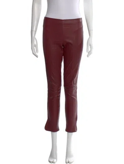 Pre-owned The Row Leather Straight Leg Pants In Burgundy