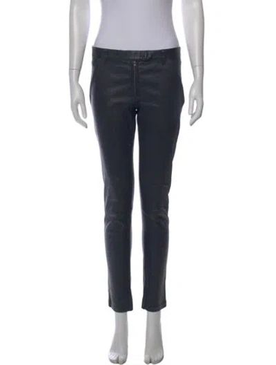 Pre-owned The Row Leather Straight Leg Pants In Gray