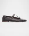 The Row Square T-strap Leather Sandals In Black