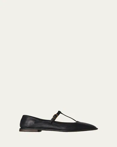 The Row Pointed T-strap Flat Shoes In Smooth Lamb Leather In White
