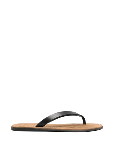 The Row Leather Beach Thong Sandals Flat Sole In Black