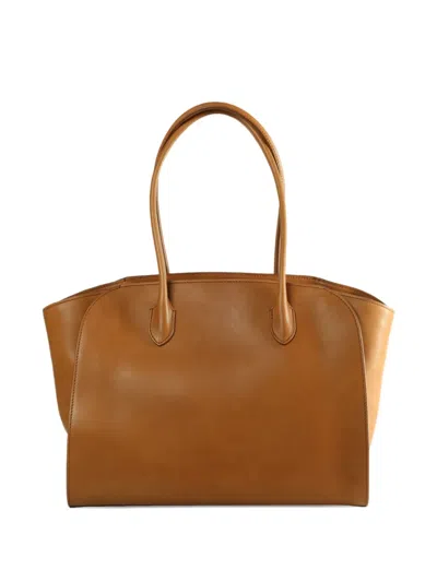The Row Leather Tote Bag Double Handle In Brown