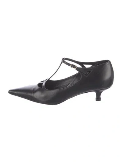 Pre-owned The Row Leather T-strap Pumps In Black