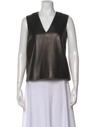 Pre-owned The Row Leather V-neck Top In Black