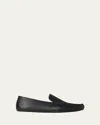 The Row Leo Grained Leather Slippers In Black