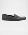 The Row Leo Grained Leather Slippers In Black