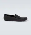 The Row Leo Leather Slippers In Black