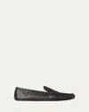 The Row Leo Ostrich Leather Slippers In Brown
