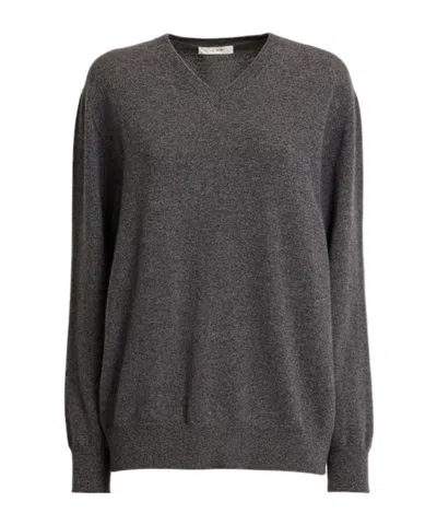 The Row Ligeia Knit Cashmere V-neck Sweater In Gray