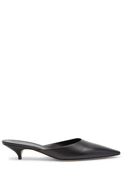 The Row Liisa Leather Kitten Heel Pointed Toe Mules In Black