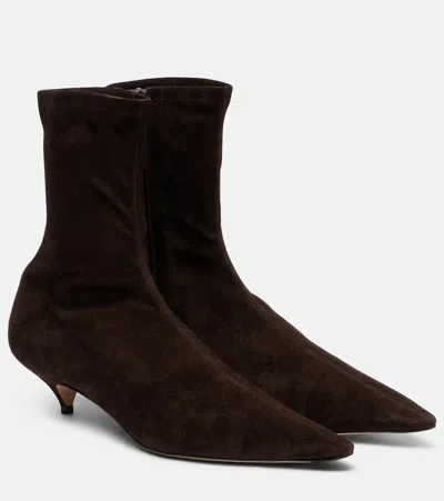 The Row Liisa Suede Ankle Boots In Brown