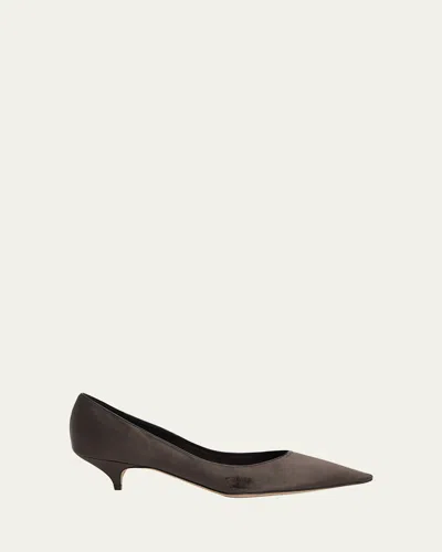 The Row Liisa Distressed Kitten-heel Pumps In Bordeaubergine