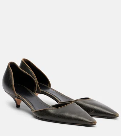 The Row Liisa Kitten Leather D'orsay Pumps In Green