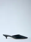The Row Liisa Leather Kitten Heel Pointed Toe Mules In Black