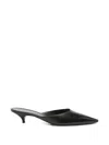 The Row Liisa Leather Kitten Heel Pointed Toe Mules In Black