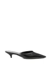 The Row Liisa Leather Kitten Heel Pointed Toe Mules In Black