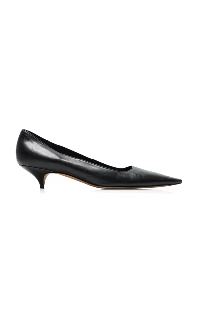 The Row Liisa Kitten Three Leather Pumps In Black