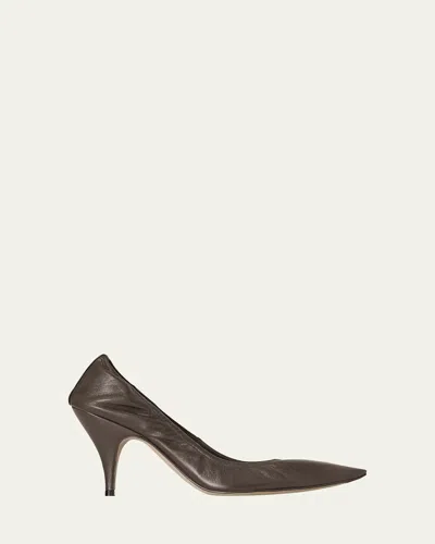 The Row Liisa Lambskin Leather Pumps In Laquer Brown
