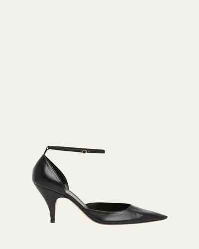 THE ROW LIISA LEATHER D'ORSAY ANKLE-STRAP PUMPS