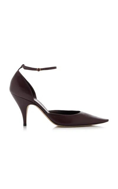 The Row Liisa Leather D'orsay Ankle-strap Pumps In Bordeaubergine