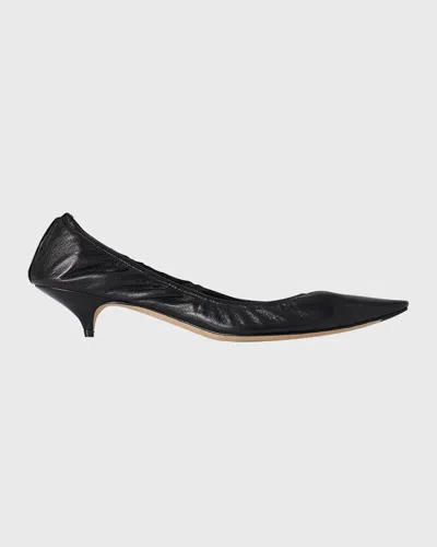THE ROW LIISA LEATHER KITTEN-HEEL PUMPS