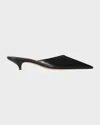 The Row Liisa Leather Kitten Heel Pointed Toe Mules In Black