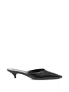 The Row Liisa Leather Kitten Heel Pointed Toe Mules In Black