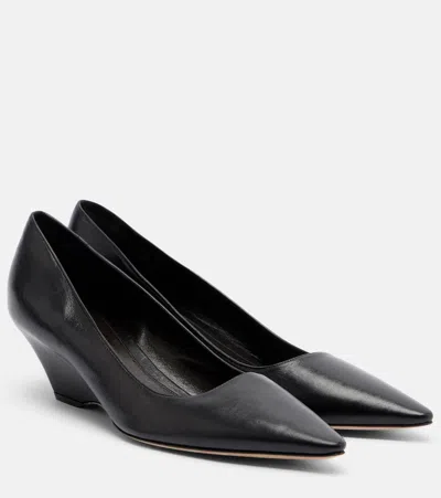 The Row Liisa Leather Wedge Pumps 45 In Black