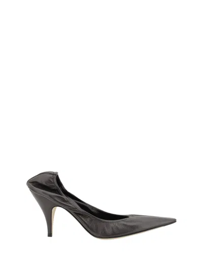 The Row Liisa Ruched Leather Pumps In Brown