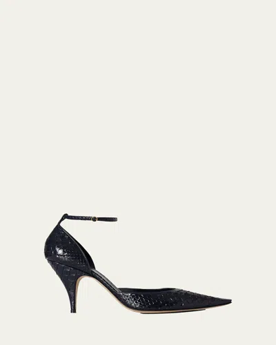 The Row Liisa Python D'orsay Ankle-strap Pumps In Midnight