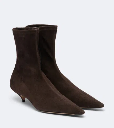 The Row Liisa Suede Ankle Boots In Brown