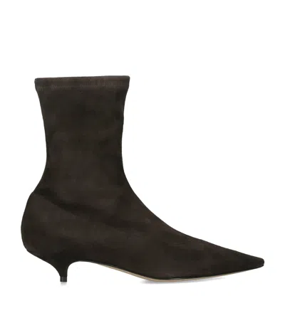 The Row Liisa Suede Kitten Ankle Boots 35 In Brown