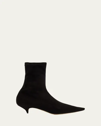 THE ROW LIISA SUEDE KITTEN-HEEL BOOTIES