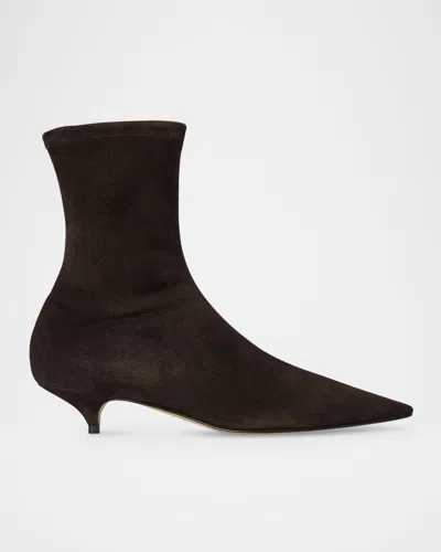 The Row Suede Liisa Kitten Ankle Boots 35 In Brown