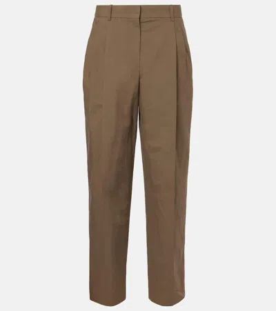 The Row Lilas High-rise Cotton Poplin Wide-leg Pants In Green
