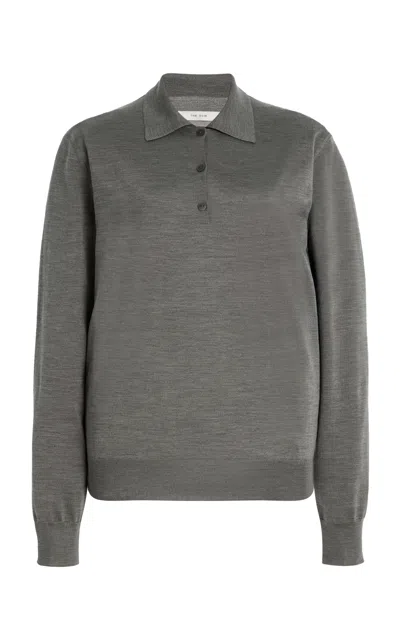 The Row Lilienne Silk Knit Polo Top In Gray