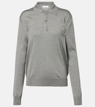 The Row Lilienne Silk Polo Sweater In Gray