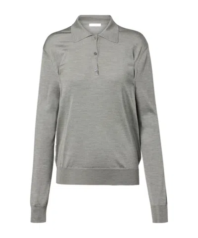 The Row Lilienne Silk Polo Sweater In Gray