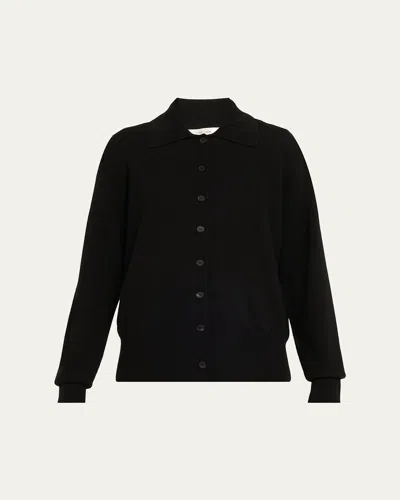 The Row Lillia Cashmere Collared Cardigan In Black
