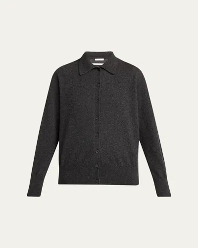 The Row Lillia Cashmere Collared Cardigan In Gray