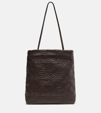 The Row Lilou Embroidered Leather Shoulder Bag In Brown