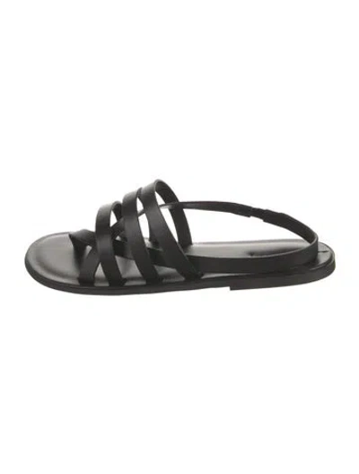 Pre-owned The Row Line Leather Slides In Black